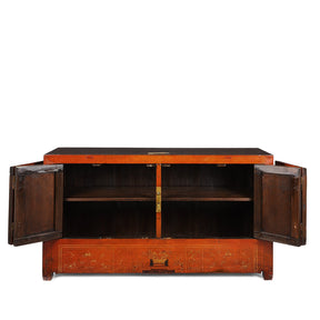 Red Lacquer Chinese Sideboard From Dongbei - Ca 1920