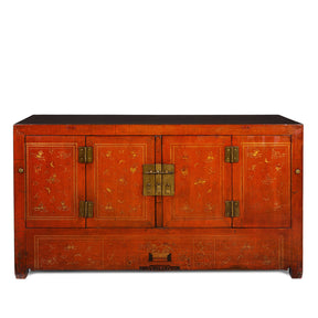 Red Lacquer Chinese Sideboard From Dongbei - Ca 1920