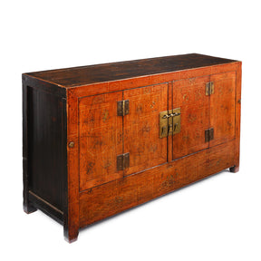 Red Lacquer Chinese Sideboard From Dongbei - Ca 1920