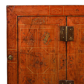 Red Lacquer Chinese Sideboard From Dongbei - Ca 1920