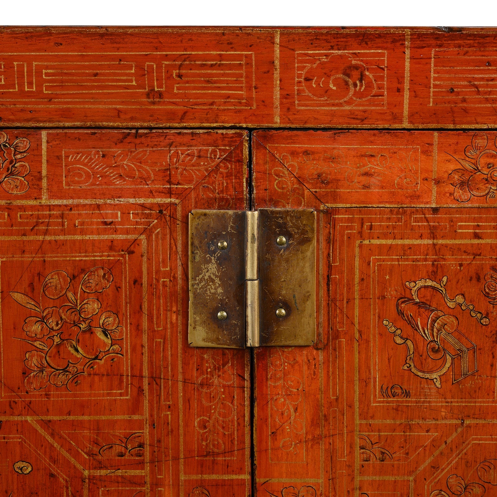 Red Lacquer Chinese Sideboard From Dongbei - Ca 1920