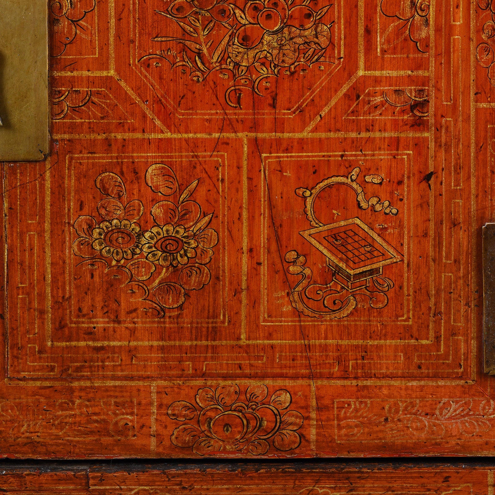 Red Lacquer Chinese Sideboard From Dongbei - Ca 1920