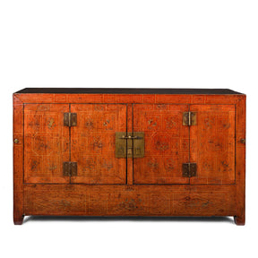 Red Lacquer Chinese Sideboard From Dongbei - Ca 1920