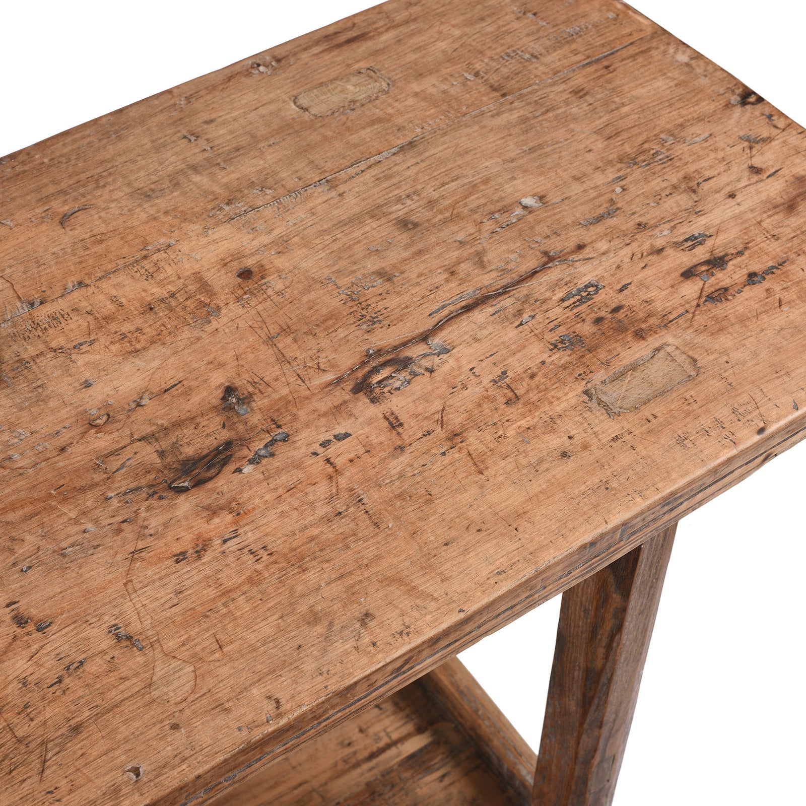 Bleached Farmhouse Console Table With Shelf - Ca 1920
