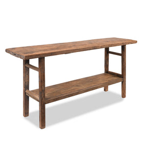 Bleached Farmhouse Console Table With Shelf - Ca 1920