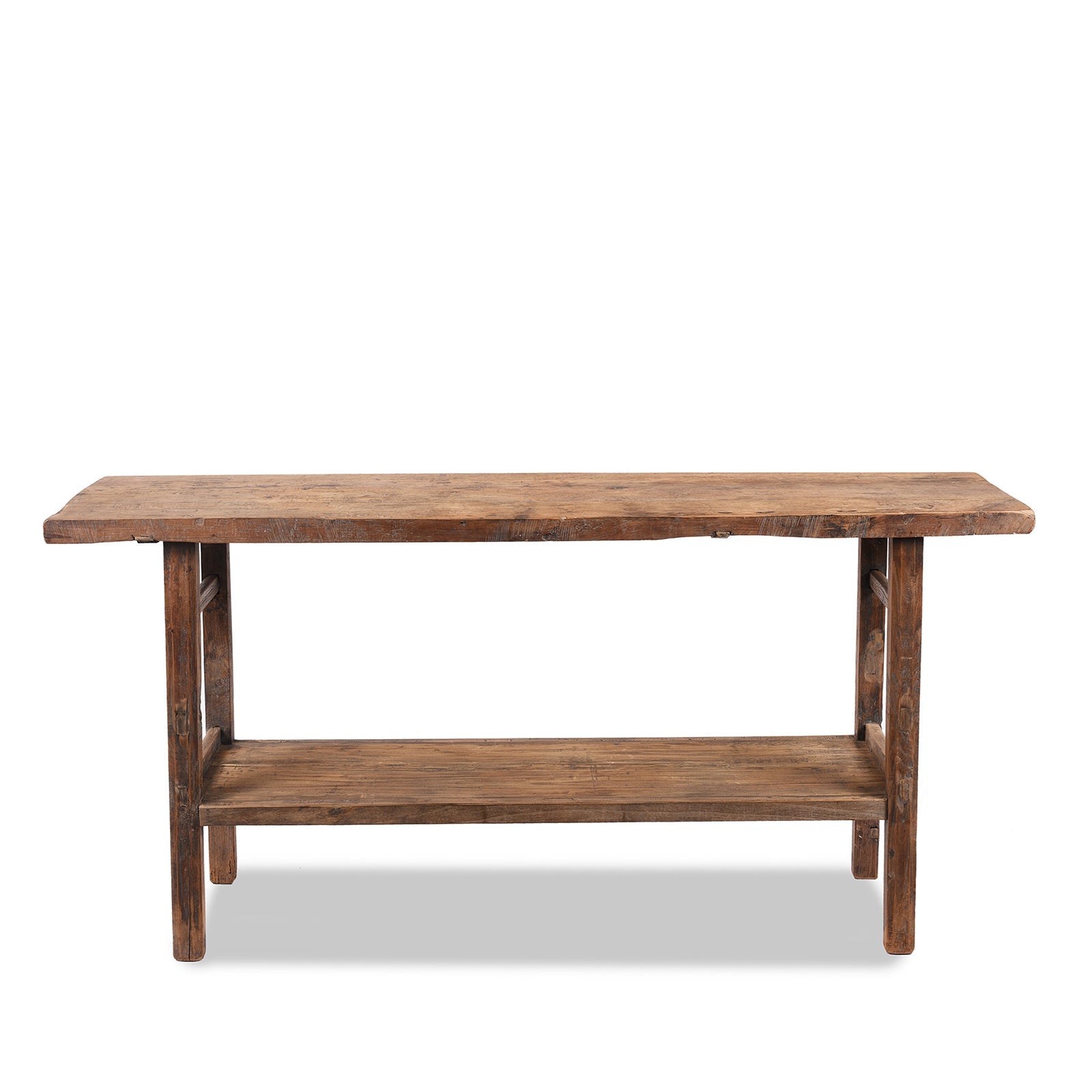 Bleached Farmhouse Console Table With Shelf - Ca 1920