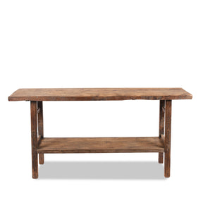 Bleached Farmhouse Console Table With Shelf - Ca 1920
