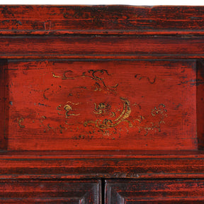 Chinese Red Lacquer Wedding Cabinet From Shanxi  -19th Century