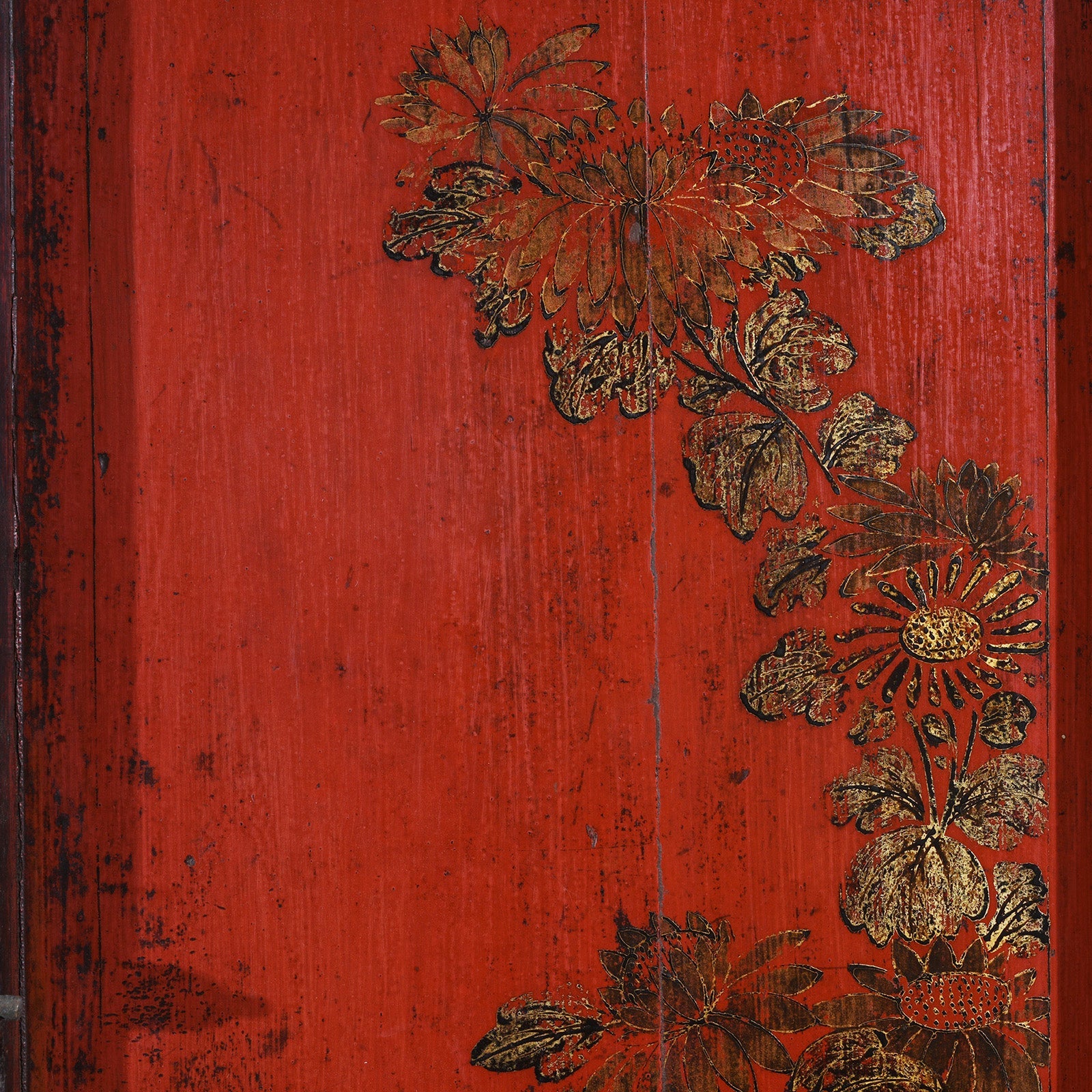 Chinese Red Lacquer Wedding Cabinet From Shanxi  -19th Century