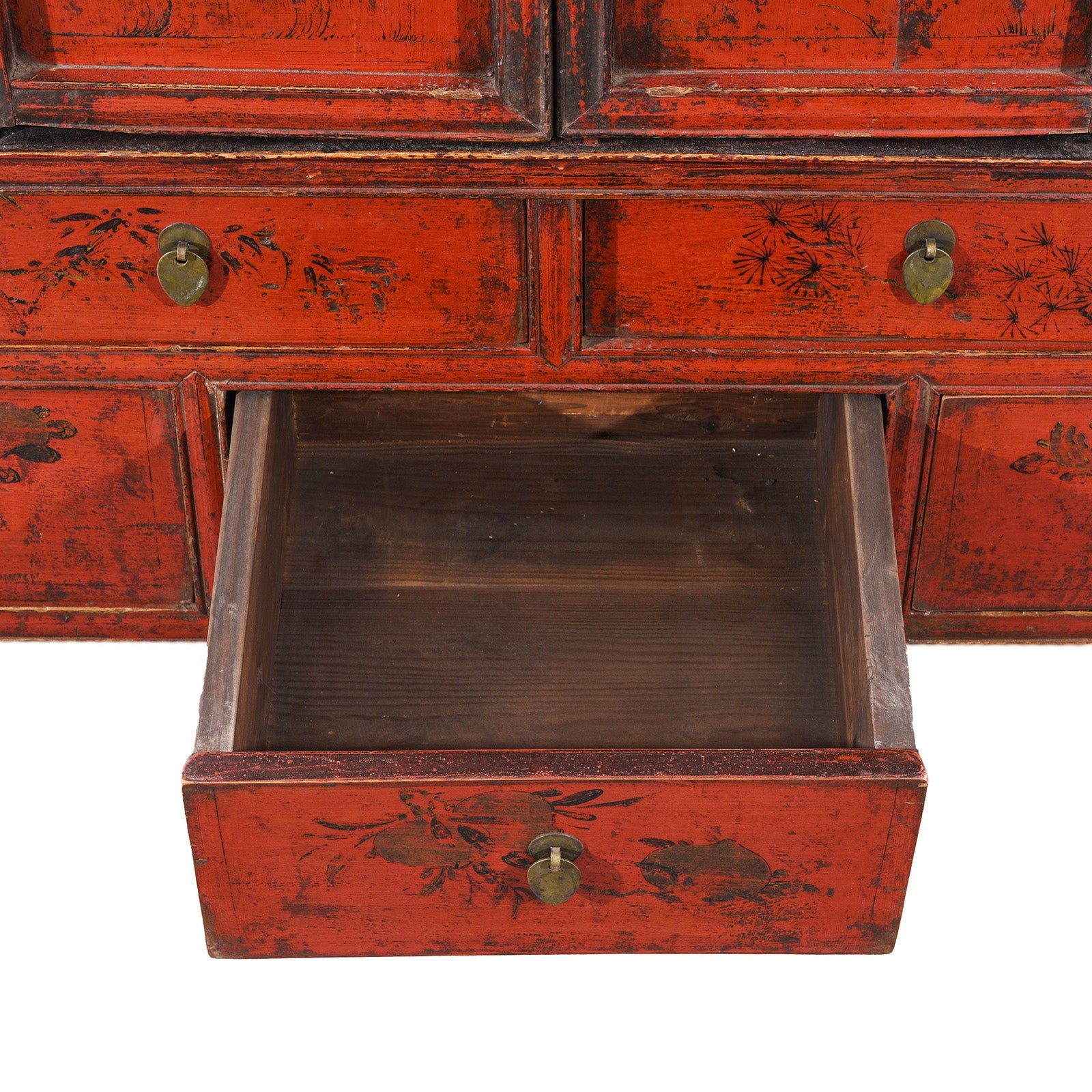 Chinese Red Lacquer Wedding Cabinet From Shanxi  -19th Century
