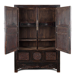 Carved Chinese Wedding Cabinet From Shanxi -19th Century