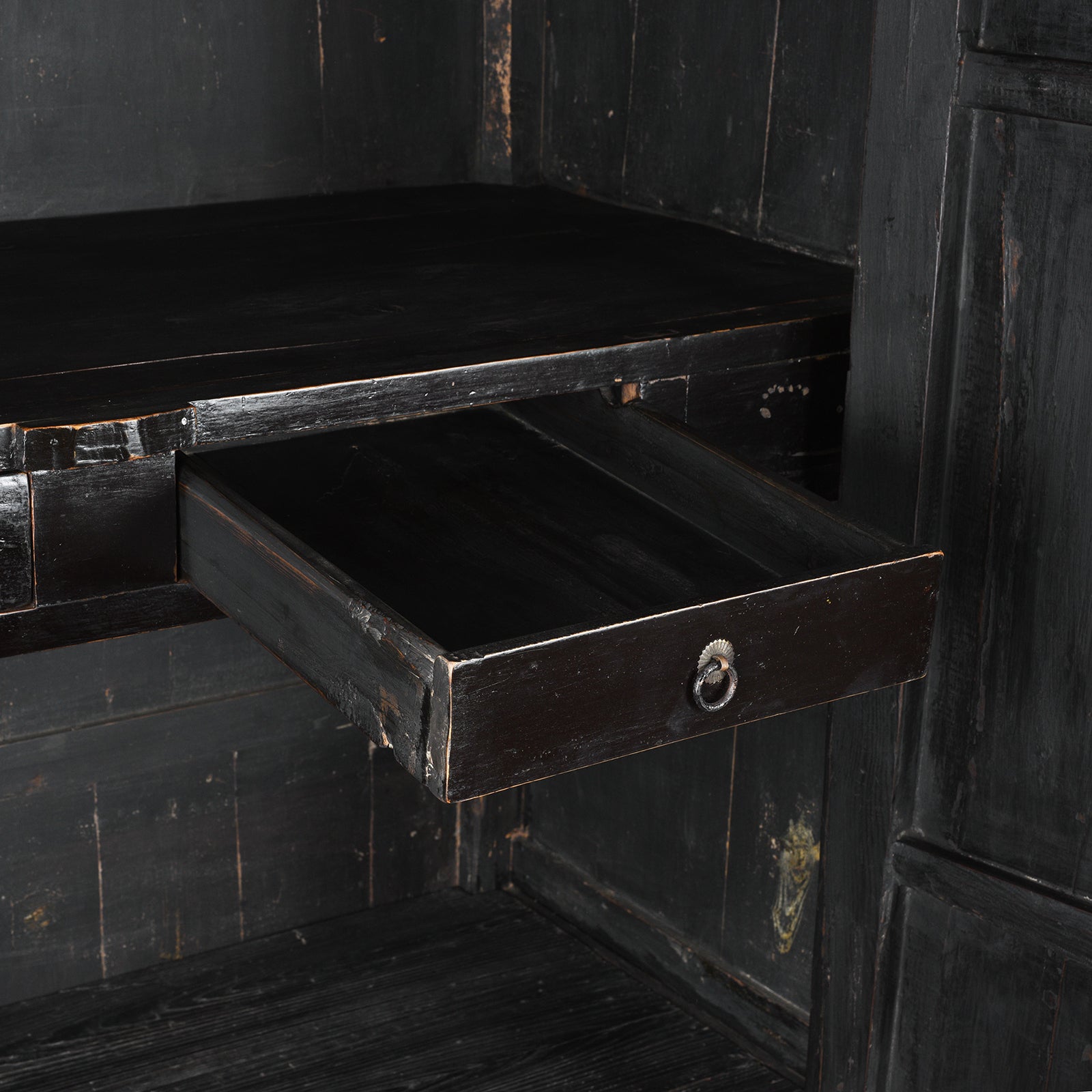 Black Lacquer Wedding Cabinet From Shanxi - 19th Century