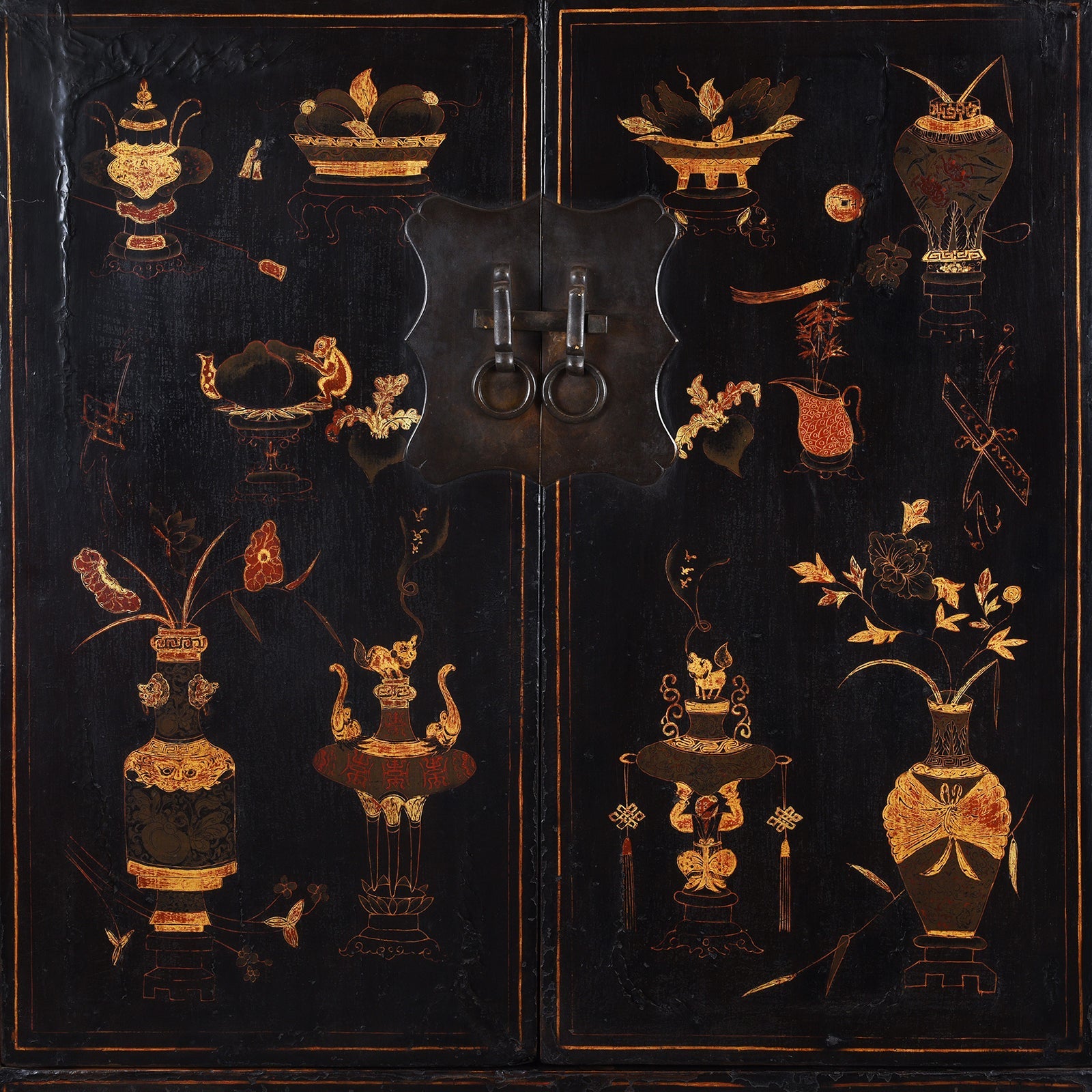 Black Lacquer Wedding Cabinet From Shanxi - 19th Century
