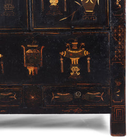 Black Lacquer Wedding Cabinet From Shanxi - 19th Century
