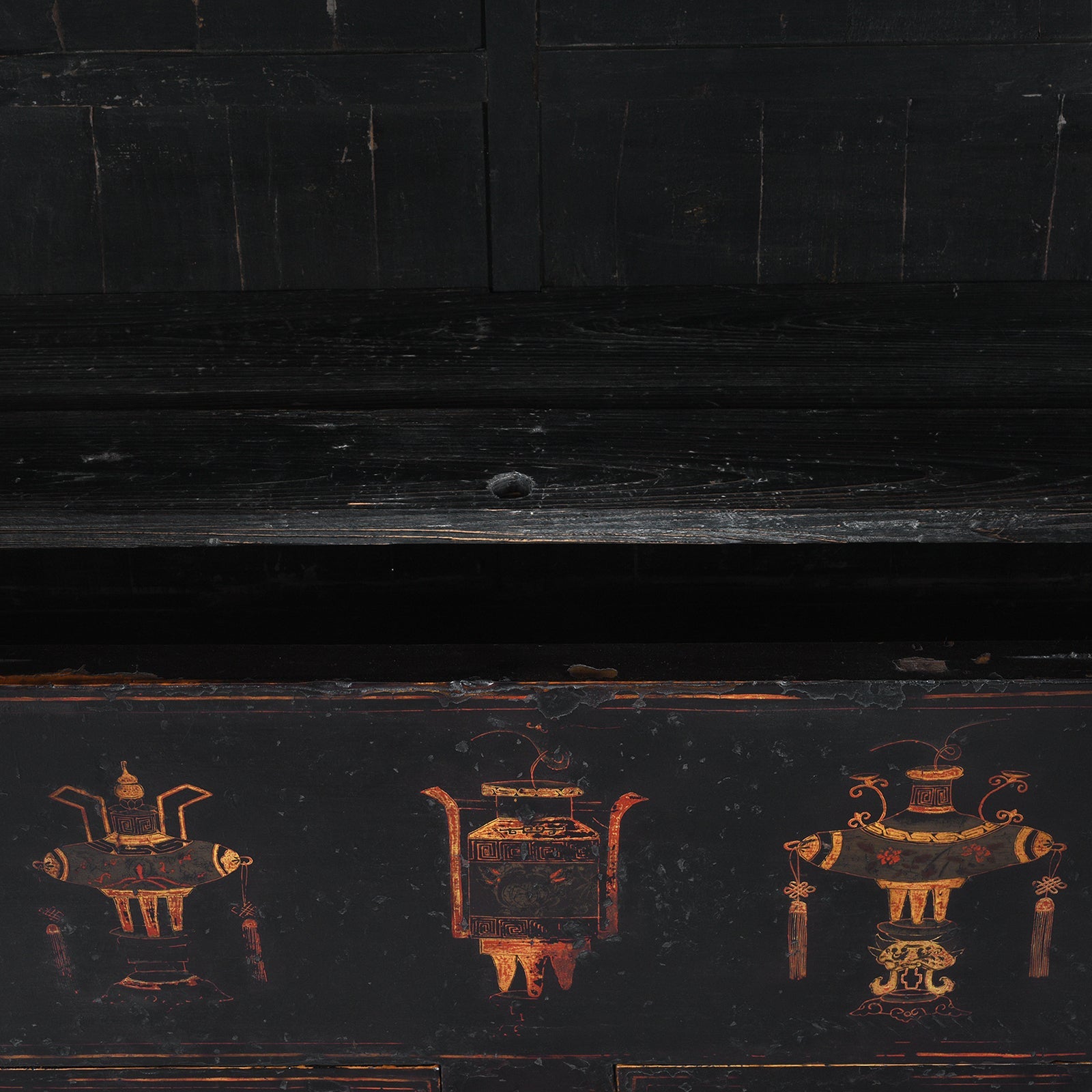 Black Lacquer Wedding Cabinet From Shanxi - 19th Century