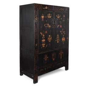 Black Lacquer Wedding Cabinet From Shanxi - 19th Century