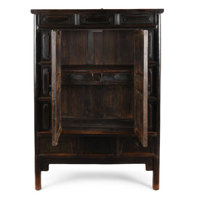 Provincial Black Lacquer Cabinet From Shanxi - 19th Century