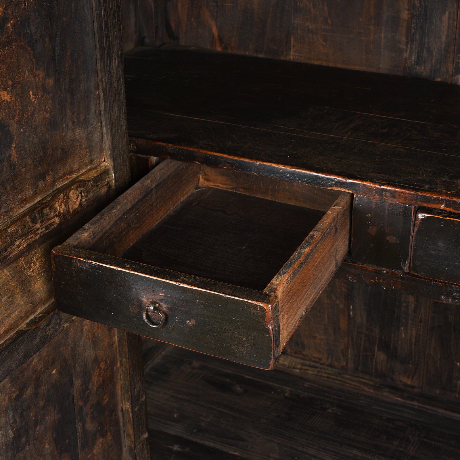 Provincial Black Lacquer Cabinet From Shanxi - 19th Century