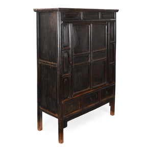 Provincial Black Lacquer Cabinet From Shanxi - 19th Century
