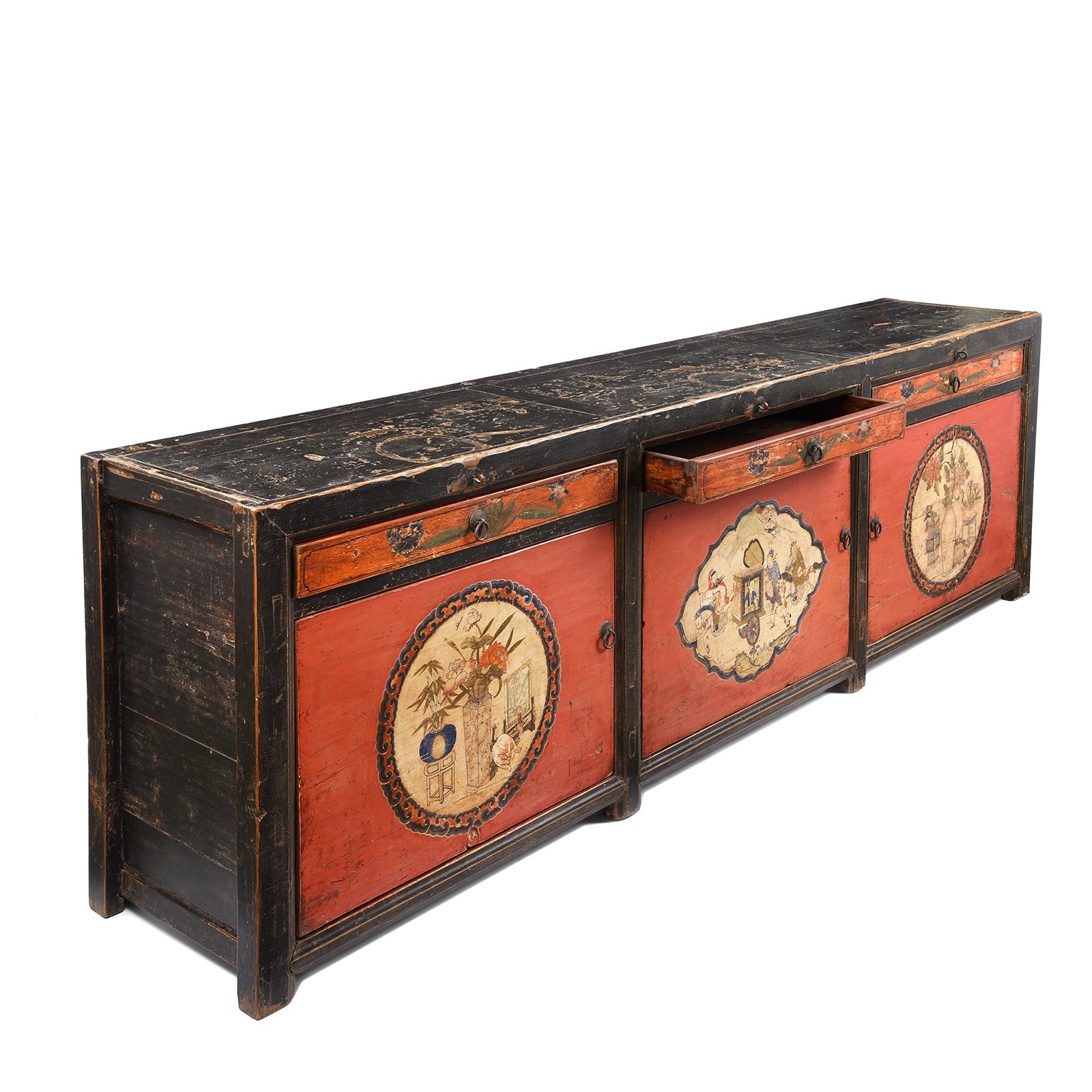 Painted Red & Black Gansu Sideboard - 19th Century