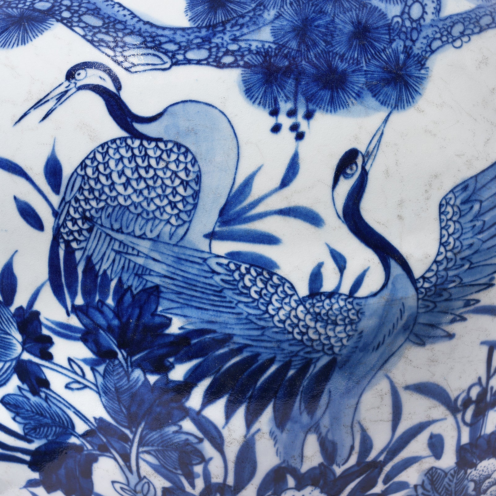 Blue & White Porcelain Temple Jar - Crane Design