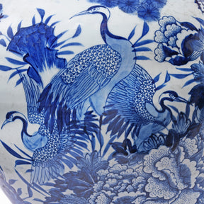 Blue & White Porcelain Temple Jar - Crane Design