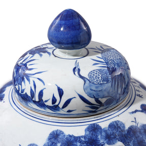 Blue & White Porcelain Temple Jar - Crane Design