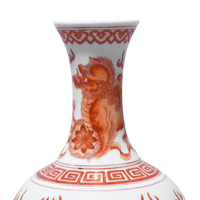 Burnt Orange Porcelain Vase - Snow Lions