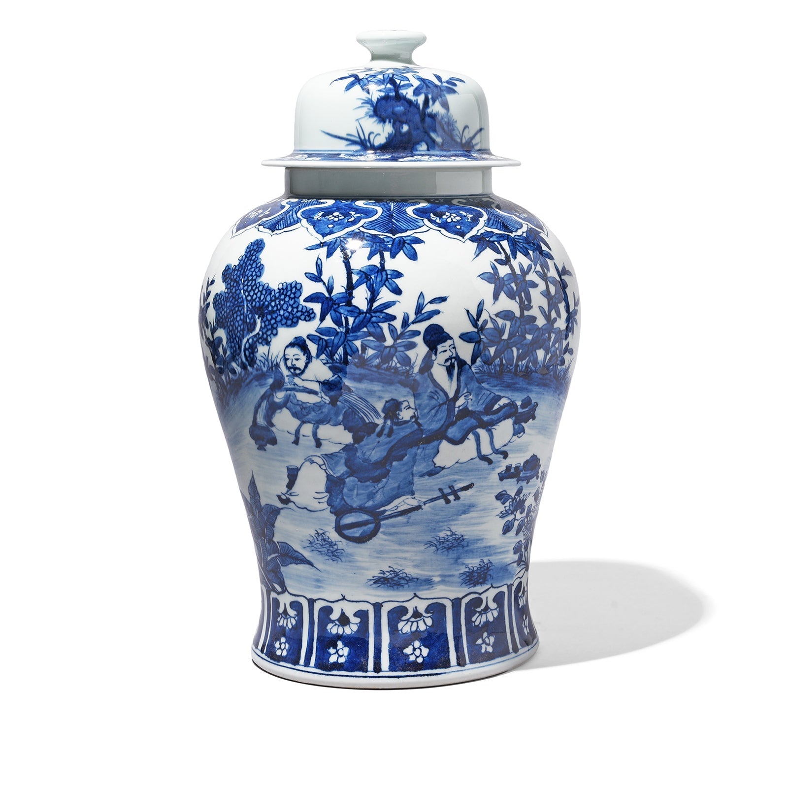 Blue & White Porcelain Temple Jar - Seven Masters