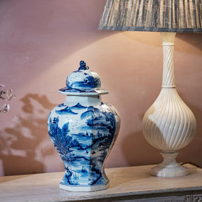 Octagonal Blue & White Porcelain Temple Jar - Khangai Mountains