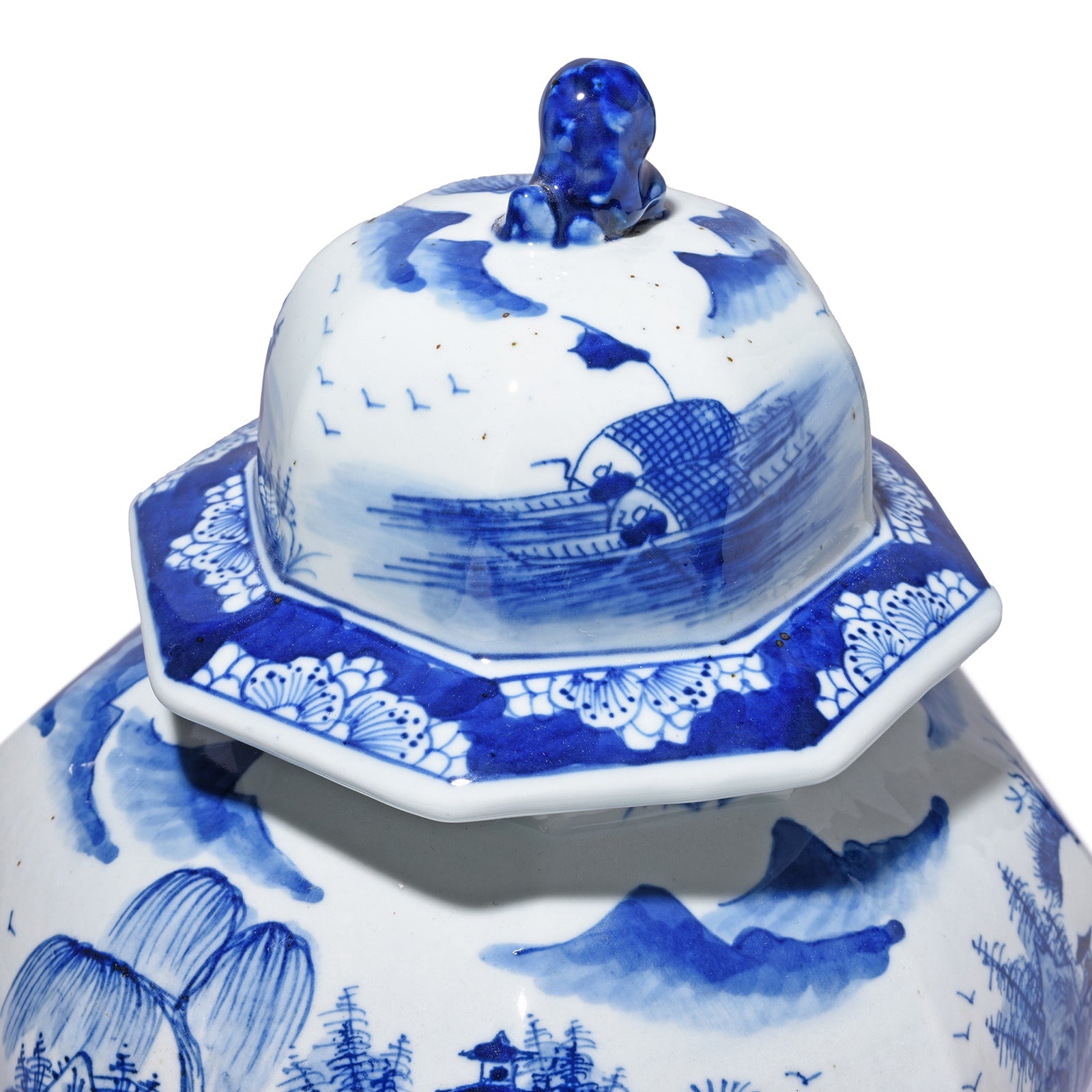 Octagonal Blue & White Porcelain Temple Jar - Khangai Mountains