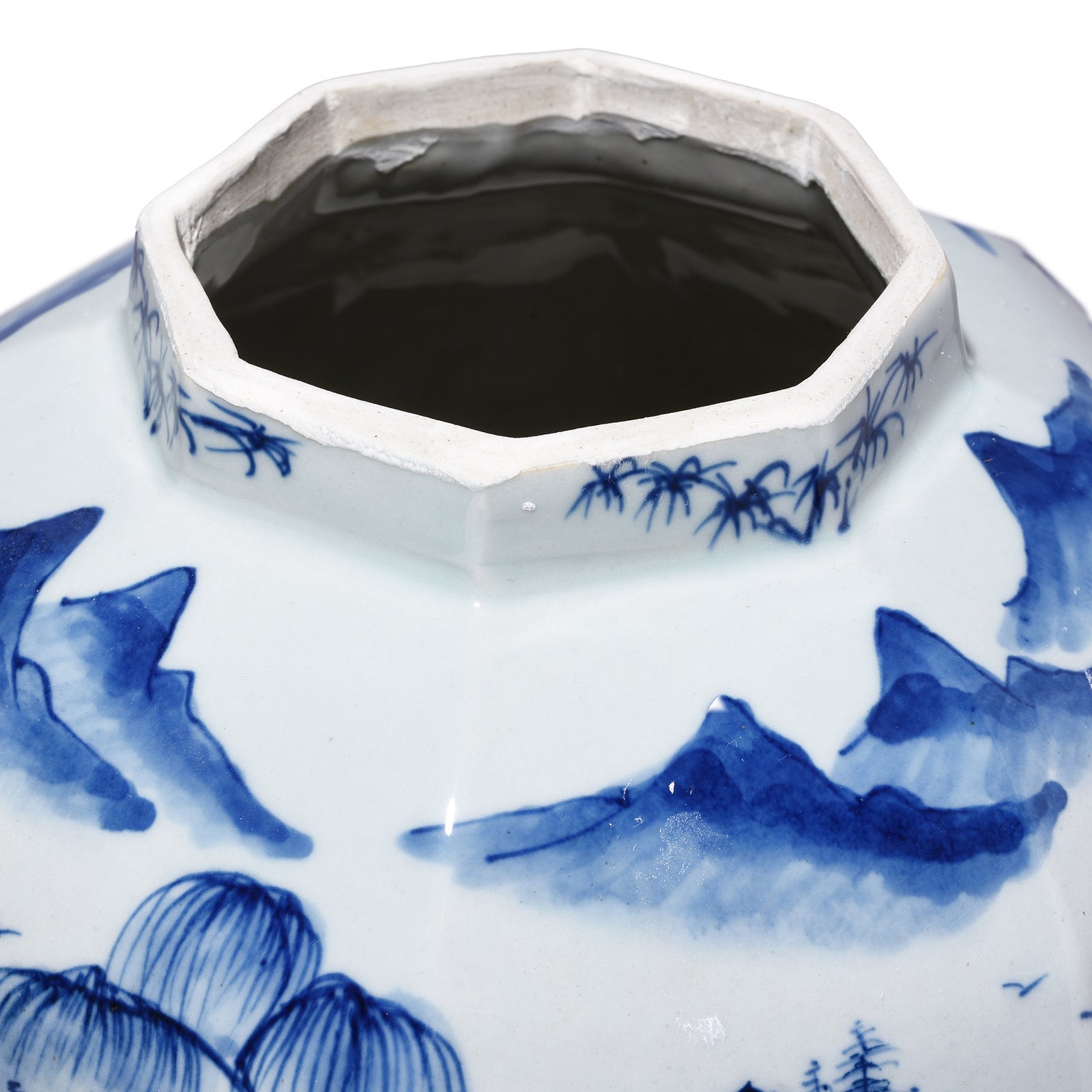 Octagonal Blue & White Porcelain Temple Jar - Khangai Mountains