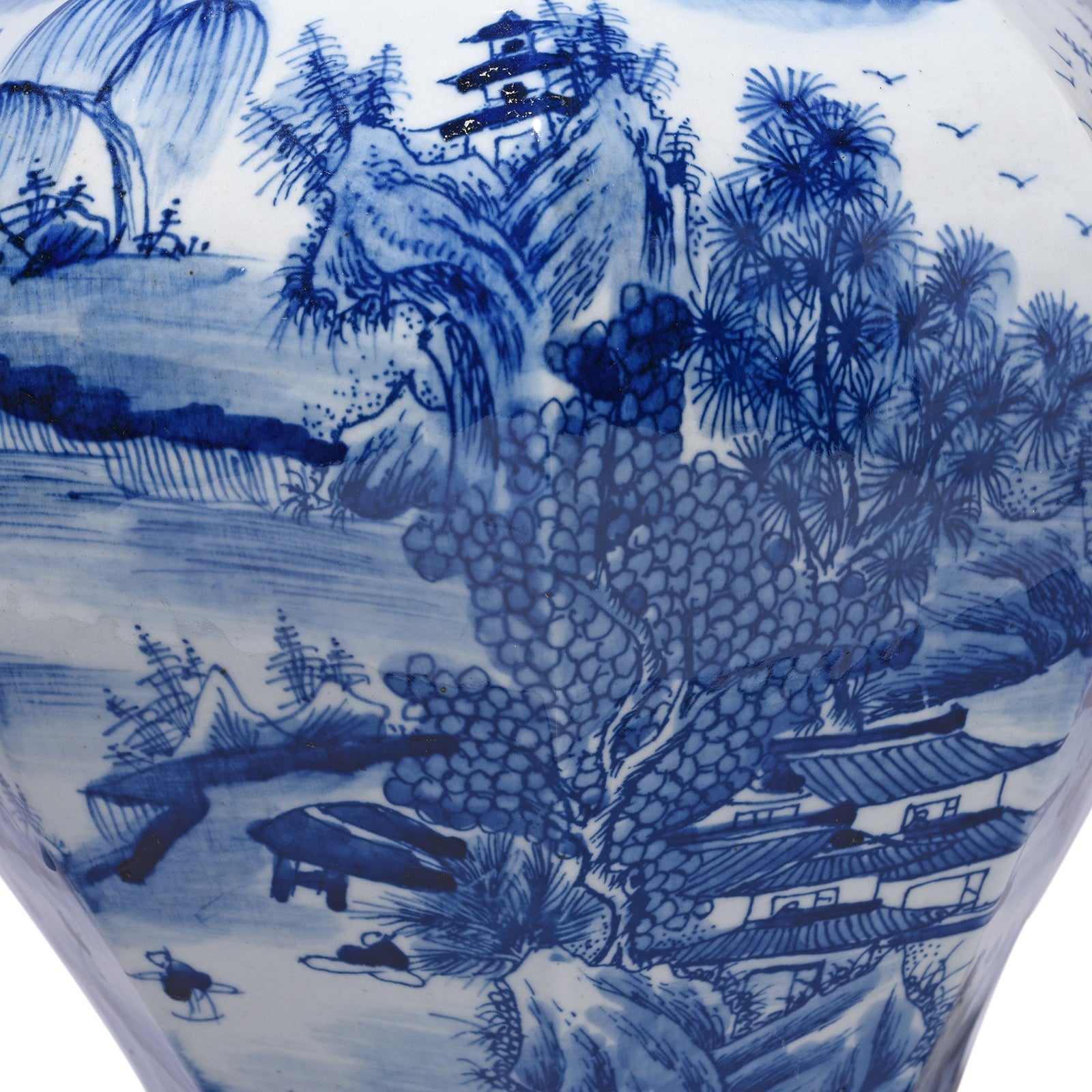 Octagonal Blue & White Porcelain Temple Jar - Khangai Mountains
