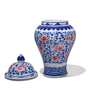 Blue & White Porcelain Temple Jar - Copper Fish