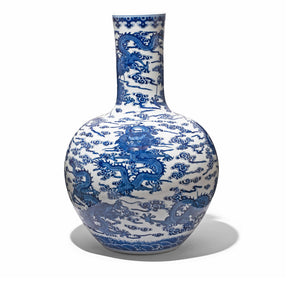 Blue & White Porcelain Tianqiuping Dragon Vase