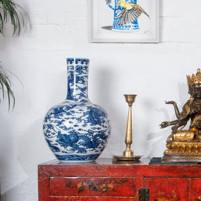 Blue & White Porcelain Tianqiuping Dragon Vase