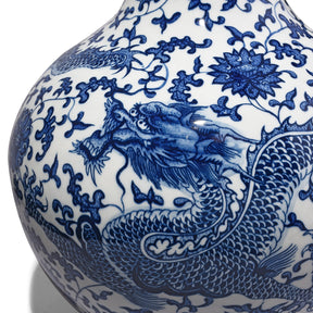 Large Blue & White Porcelain Tianqiuping Vase - Dragons