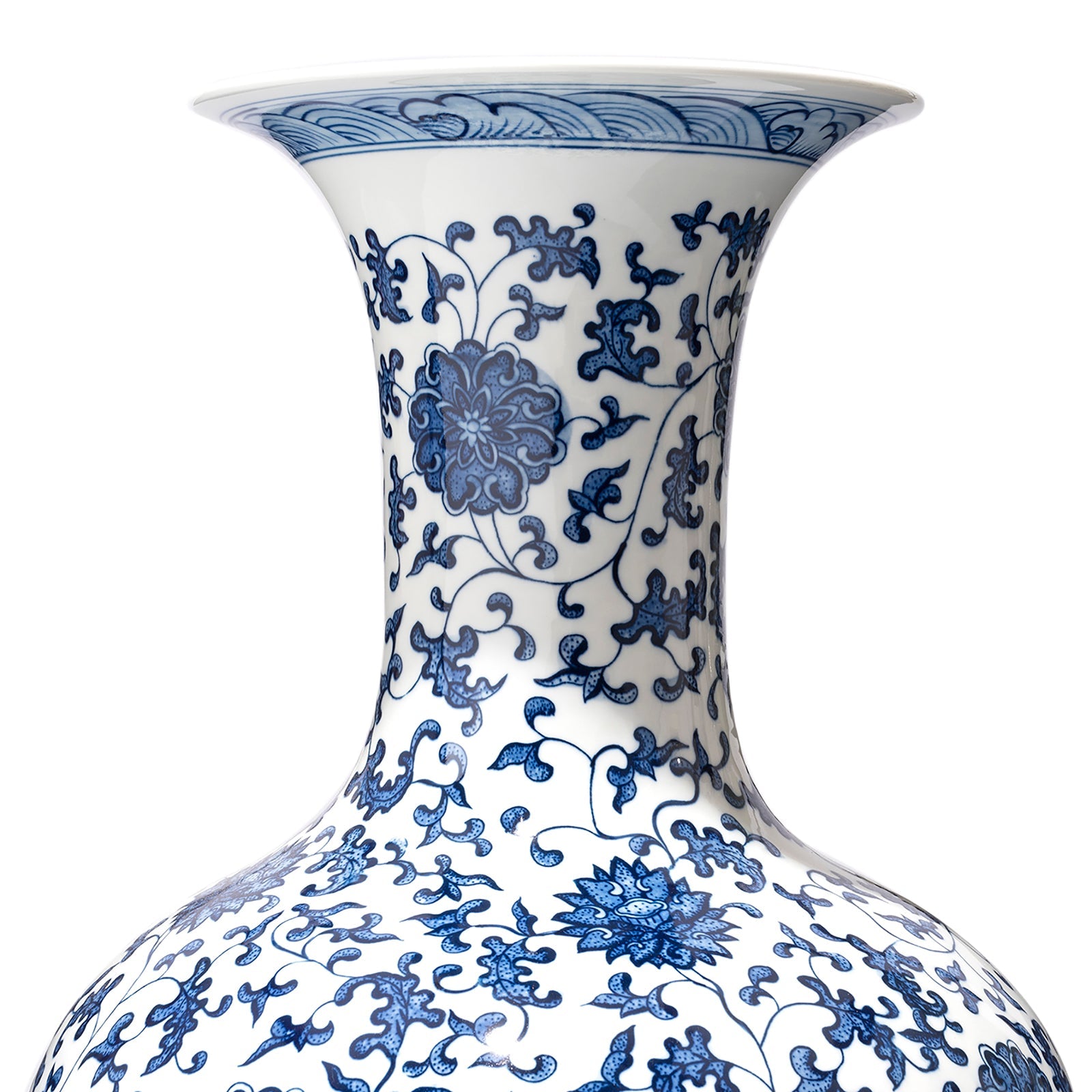 Large Blue & White Porcelain Trumpet Mouth Vase