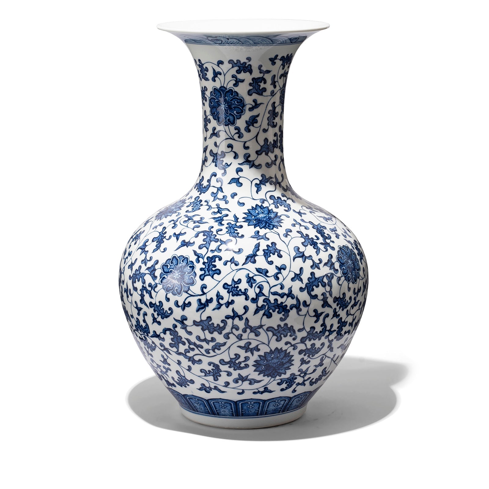 Large Blue & White Porcelain Trumpet Mouth Vase