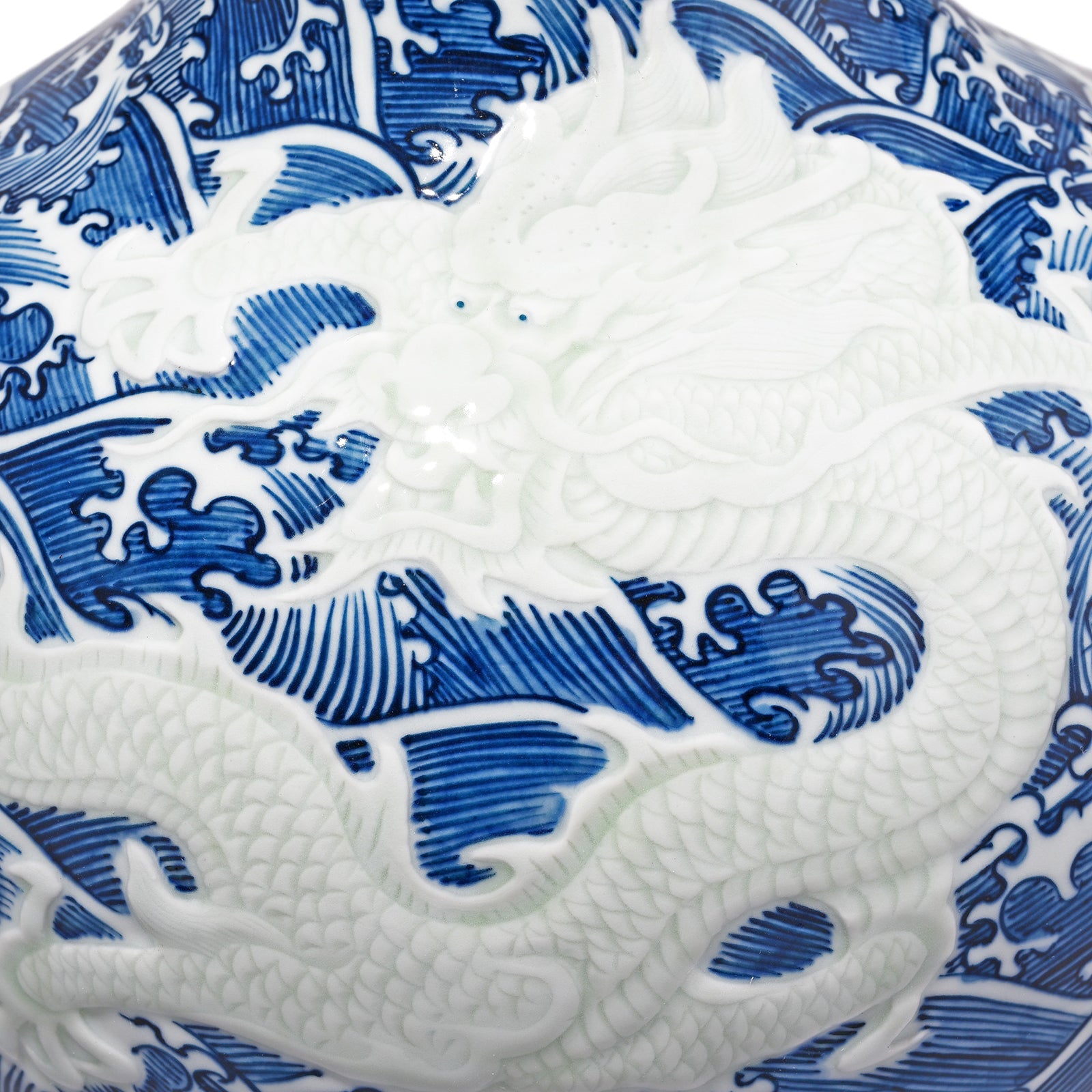 Blue & White Porcelain Tianqiuping Vase - Wave Dragons