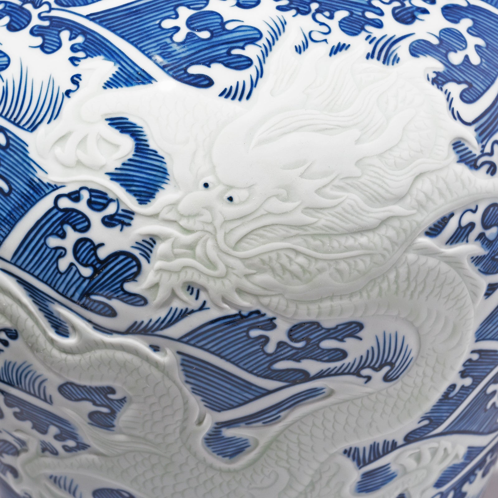 Blue & White Porcelain Meiping Vase - Wave Dragon