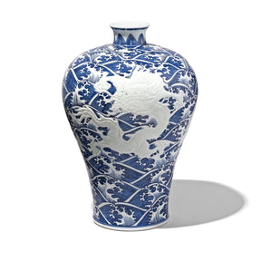 Blue & White Porcelain Meiping Vase - Wave Dragon