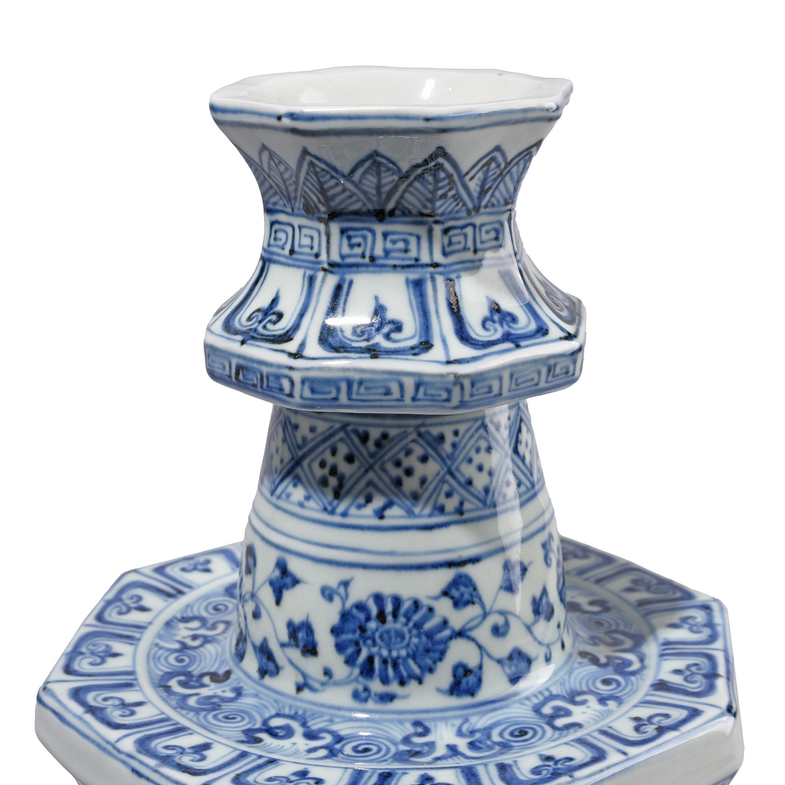 Blue & White Porcelain Octagonal Candlestick