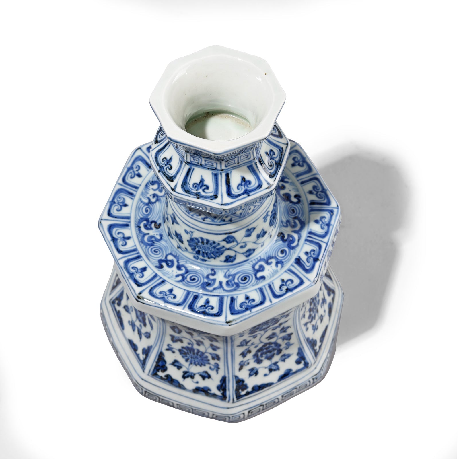 Blue & White Porcelain Octagonal Candlestick