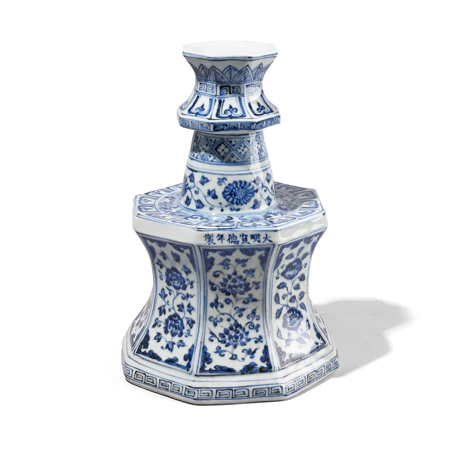 Blue & White Porcelain Octagonal Candlestick