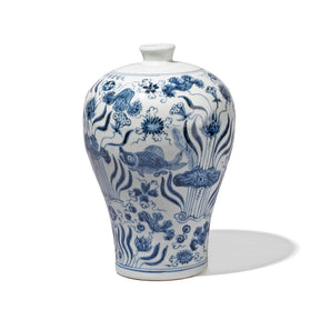Blue & White Porcelain Meiping Vase - Xuande Fish