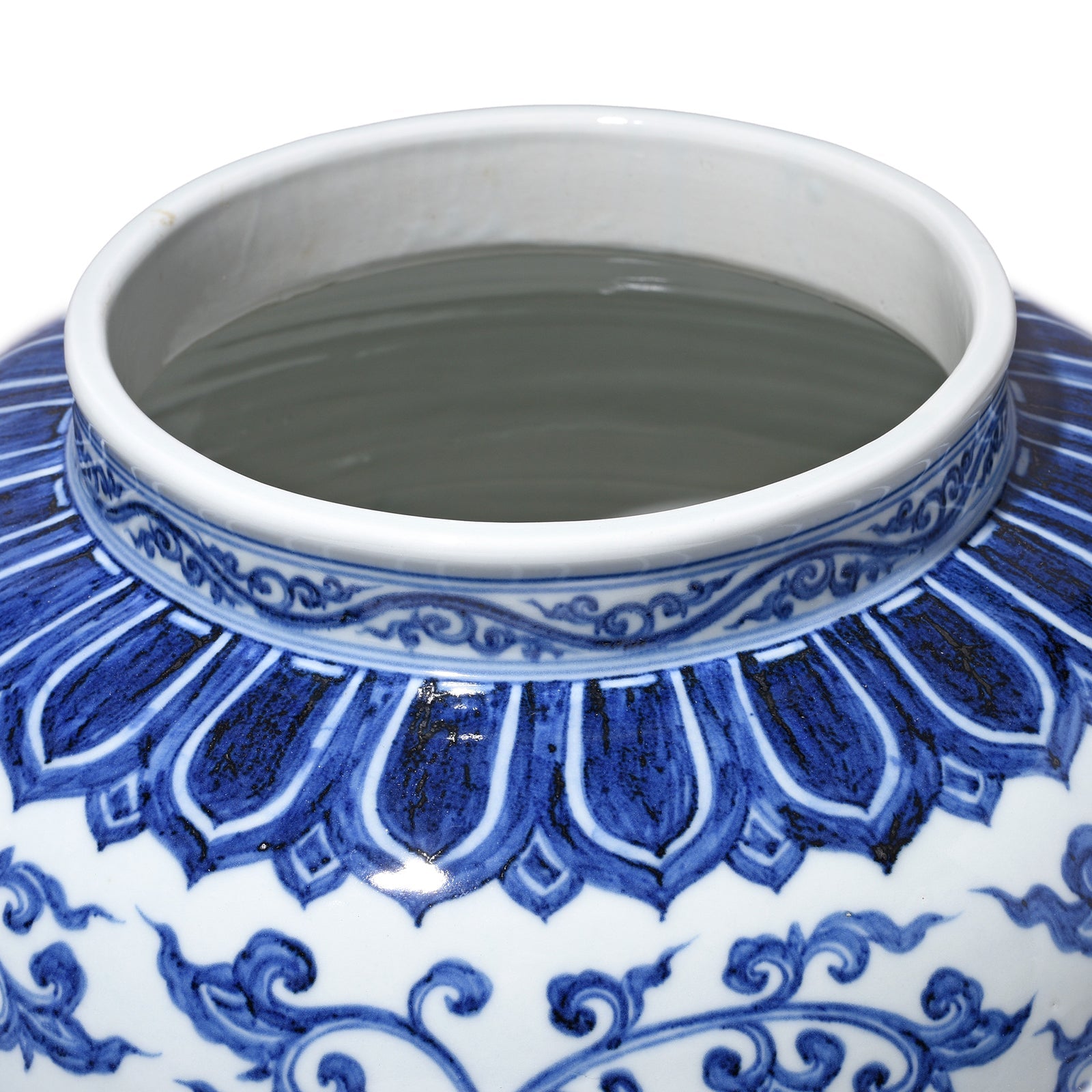 Blue & White Porcelain Lidded Urn - Lotus