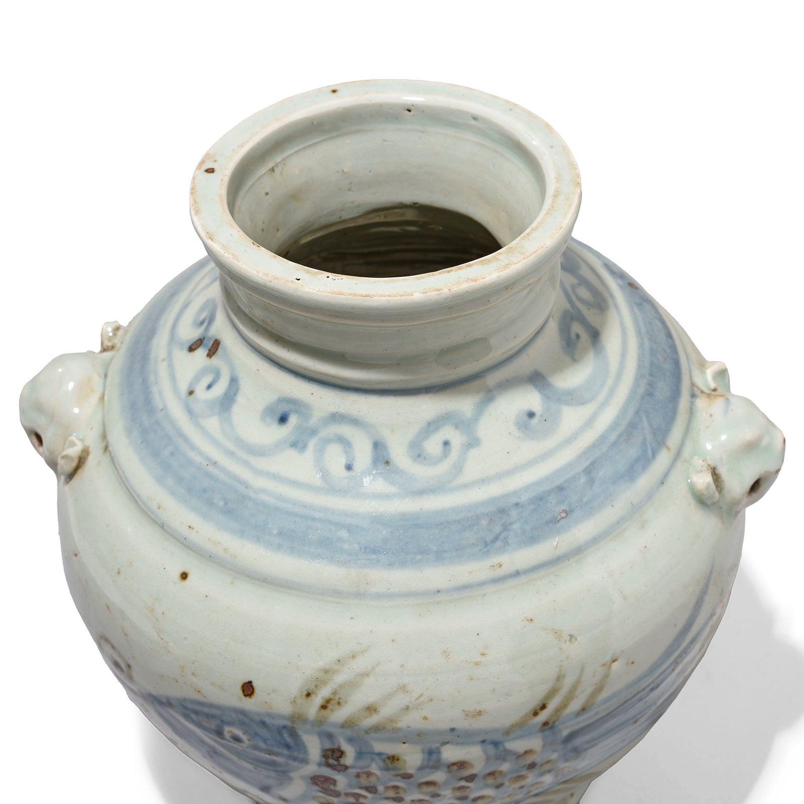 Provincial Style Blue & White Porcelain Fish Jar