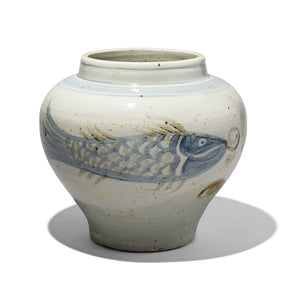 Blue & White Porcelain Fish Design Jardinière