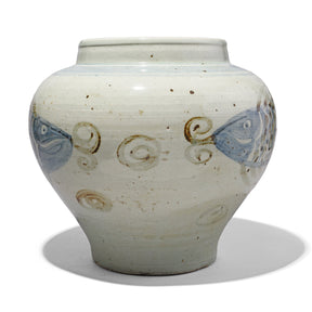 Blue & White Porcelain Fish Design Jardinière
